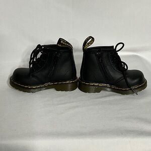 Dr. Martens Kids Black Boots with Bouncing Soles Yellow Stitching